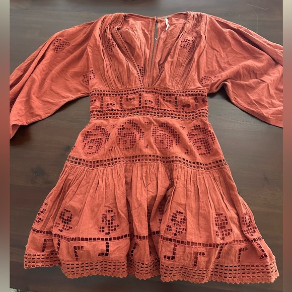 FREE PEOPLE Tea Time Mini Dress in Rust Worthy (D9) - Picture 3 of 9